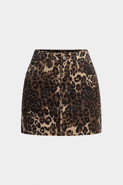 Monique high waisted leopard print mini skirt front view
