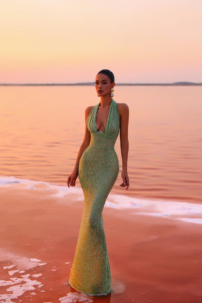 Giselle | Glitter Halter Bodycon Maxi Dress