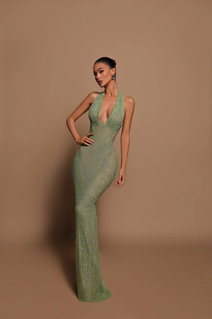 Giselle | Glitter Halter Bodycon Maxi Dress