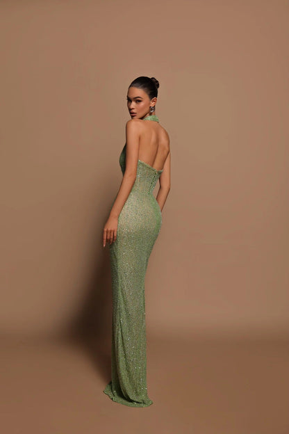 Giselle | Glitter Halter Bodycon Maxi Dress