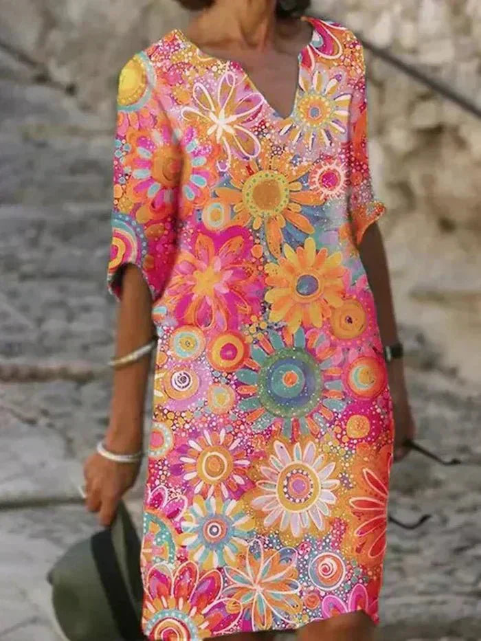 Vintage floral midi dress side view