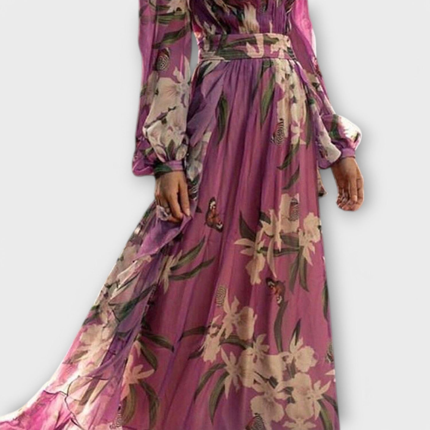 Purple V-neck maxi dress full-length view