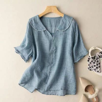 Christine | Classic Button Scallop Collar Blouse