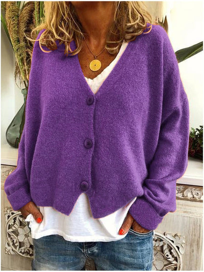 Knit cardigan showing open front drape
