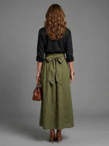 Blouse and midi skirt two-piece set, side view