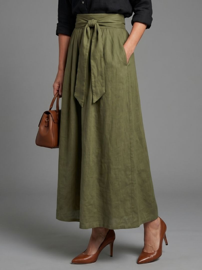 Blouse and tie-front midi skirt set, detail view