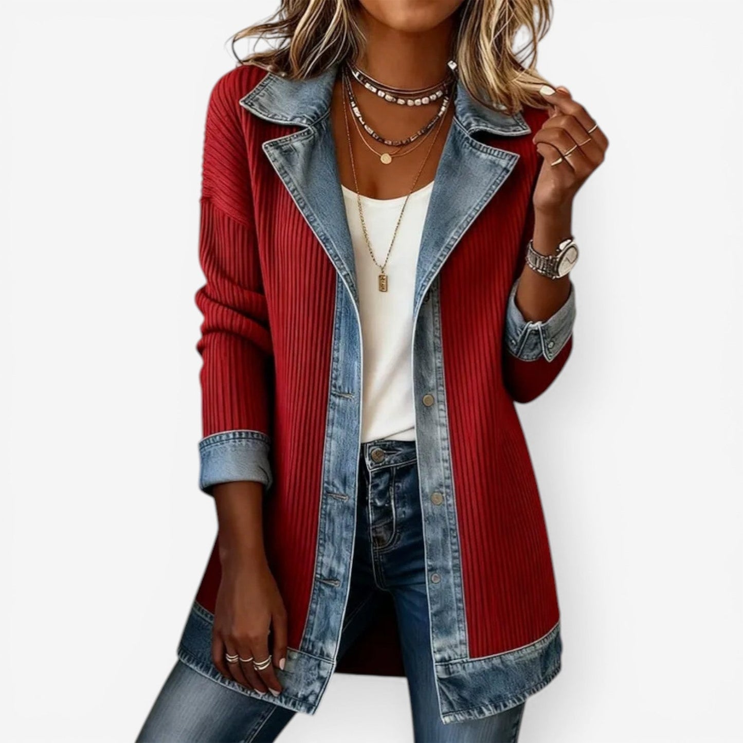 Sybilla women's layered knit-and-denim jacket