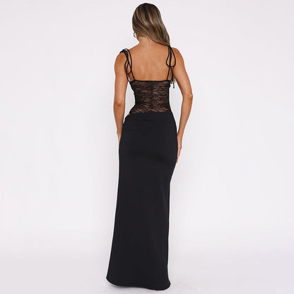 Sabella | Spaghetti Strap Lace Panel Bodycon Maxi Dress