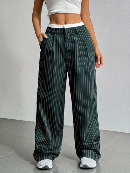 Striped wide-leg trousers showing stripe repeat