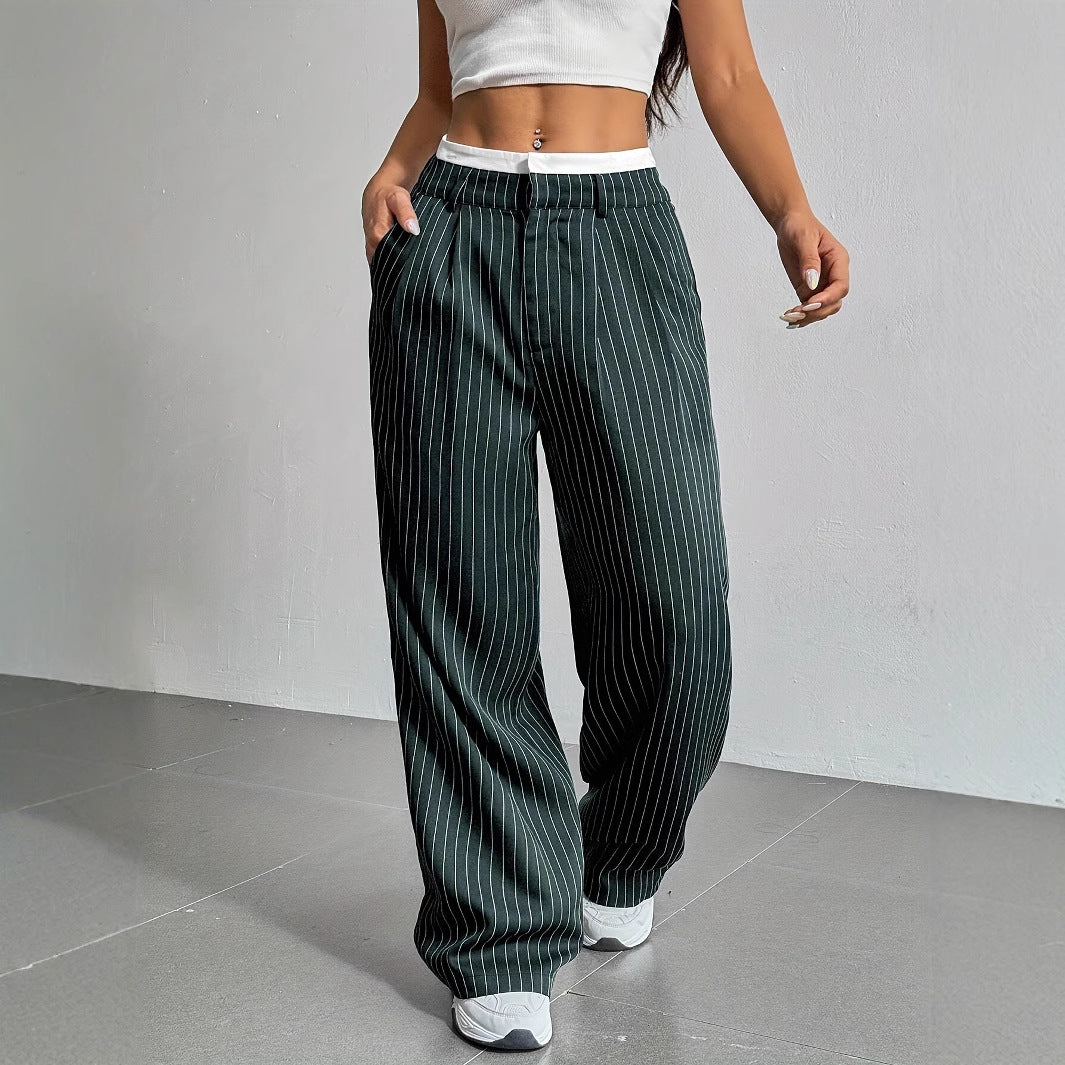 Striped high-waist trousers, further view