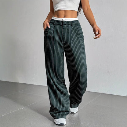 Striped high-waist trousers, further view