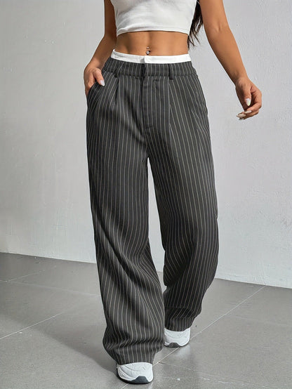 Striped wide-leg trousers, back view