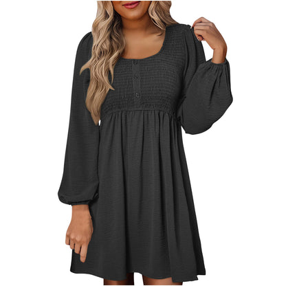 Smocked mini dress with balloon sleeves