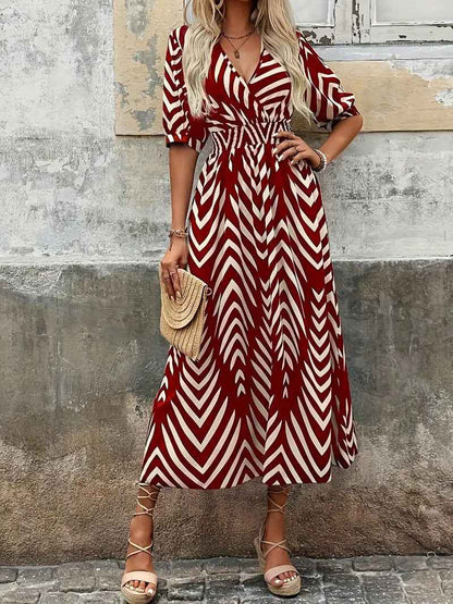 Aurelia | A-Line V-Neck Wrap Midi Dress with Pleated Sleeves