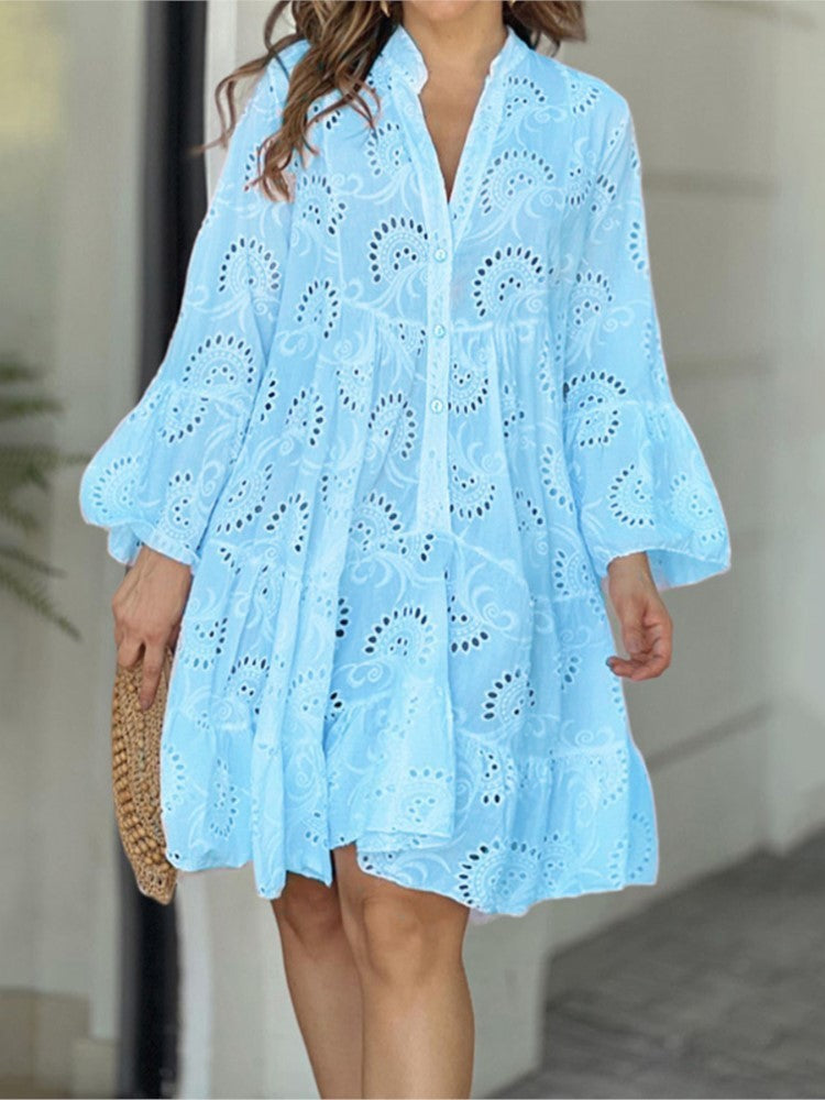 Button-front V-neck mini dress back view