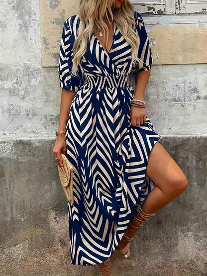 Aurelia | A-Line V-Neck Wrap Midi Dress with Pleated Sleeves