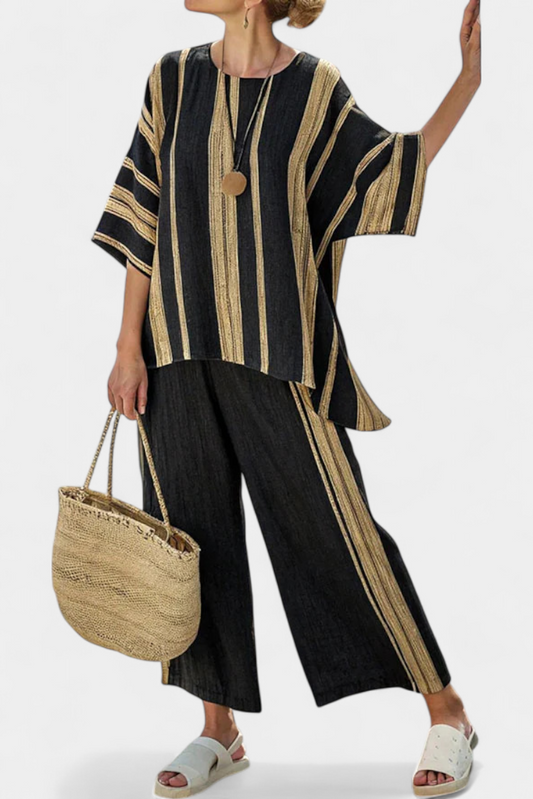 Henriette | Striped Oversized Top & Relaxed Wide Leg Pants Set