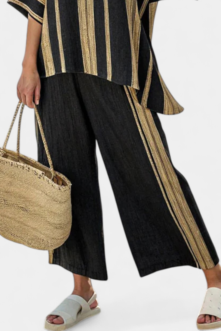 Henriette | Striped Oversized Top & Relaxed Wide Leg Pants Set