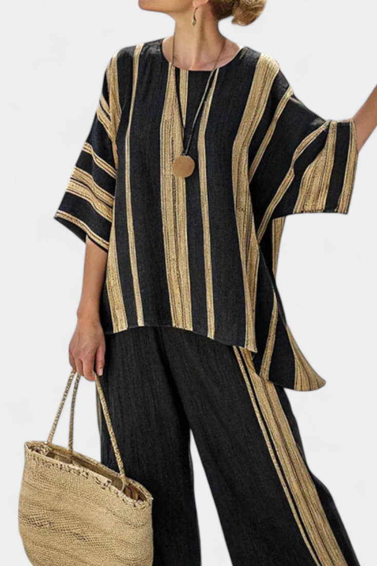 Henriette | Striped Oversized Top & Relaxed Wide Leg Pants Set