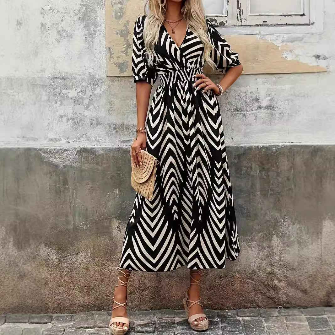Aurelia | A-Line V-Neck Wrap Midi Dress with Pleated Sleeves