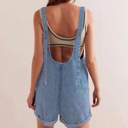 Roselinne | Sleeveless Denim Summer Romper with Pockets