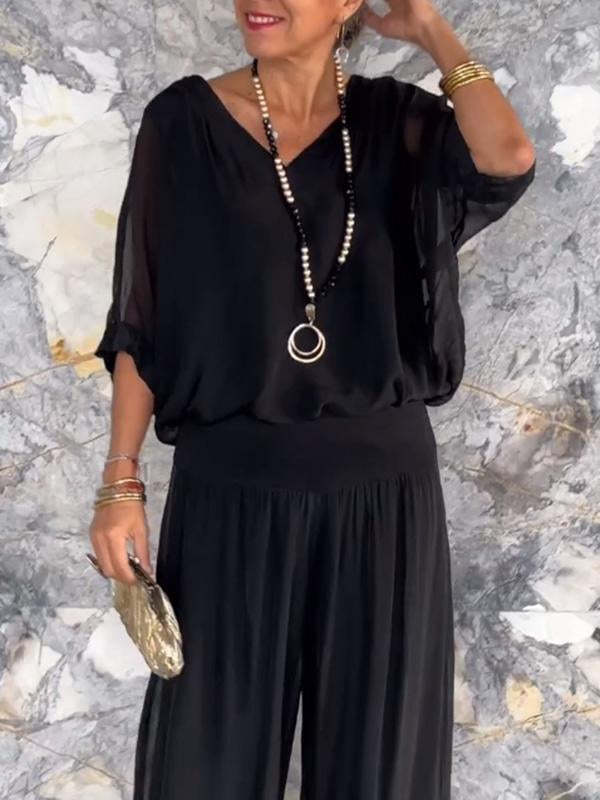 Aveline | Draped Wide-Leg Two-Piece Set