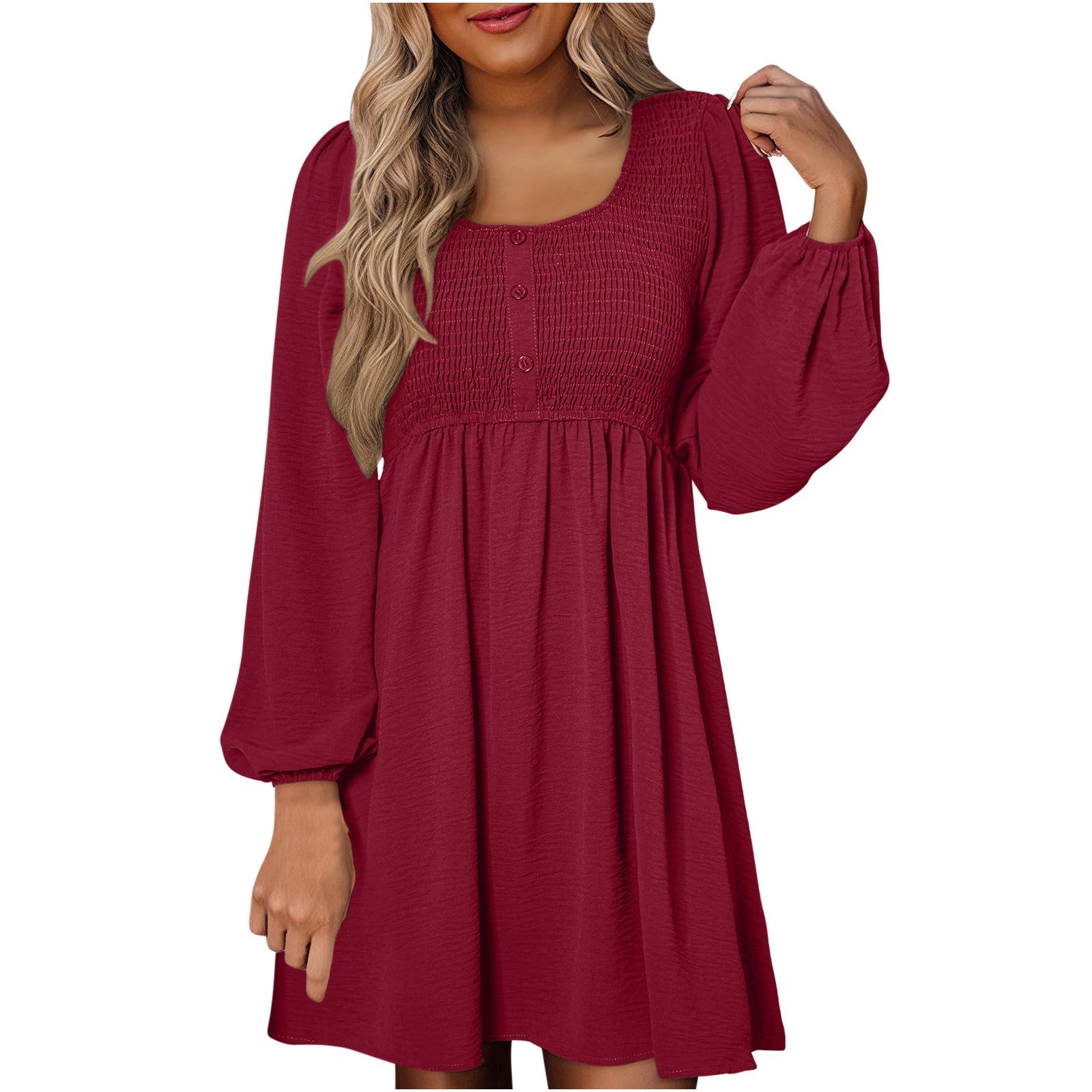 Smocked long sleeve mini dress