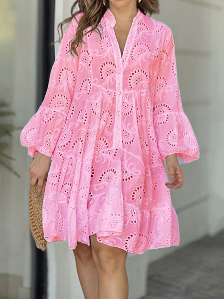 Long sleeve mini dress with button placket detail