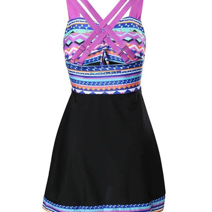 Indra | Geometric Print Swim Dress with Built-In Shorts