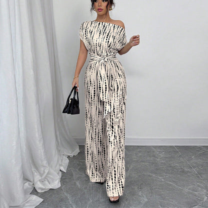 Zaira | One Shoulder Polka Dot Wide Leg Belted Jumpsuit