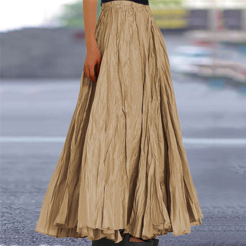 A-line crinkle pleated maxi skirt, front view