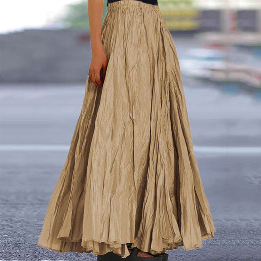 A-line crinkle pleated maxi skirt, front view