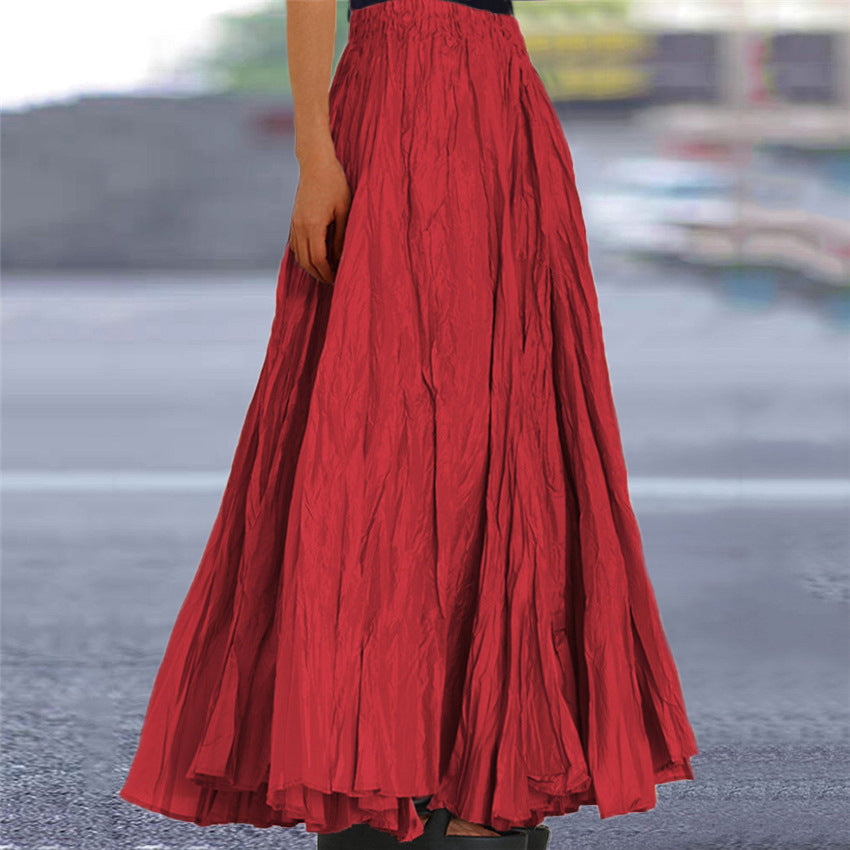 Crinkle pleated skirt showing elastic waist