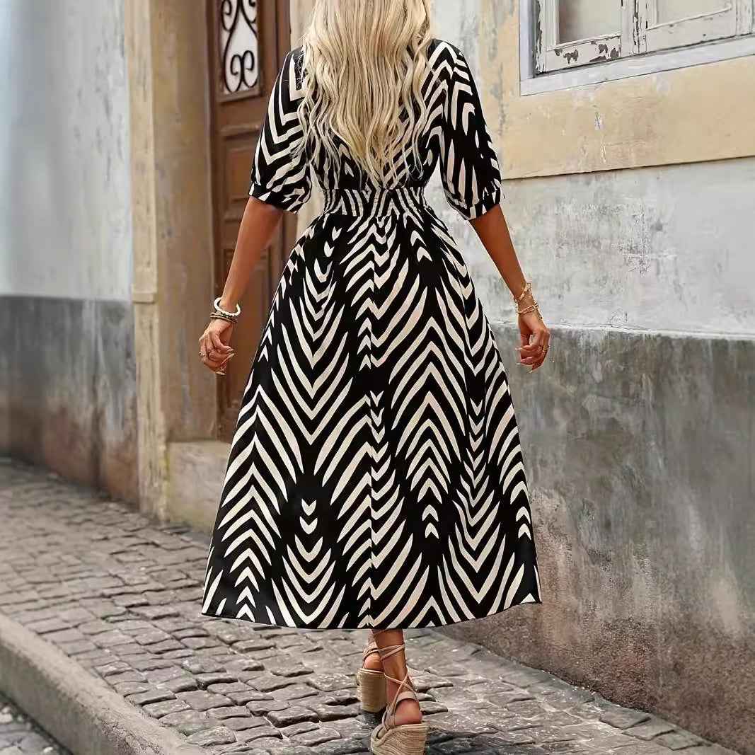 Aurelia | A-Line V-Neck Wrap Midi Dress with Pleated Sleeves