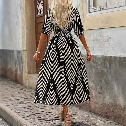 Aurelia | A-Line V-Neck Wrap Midi Dress with Pleated Sleeves