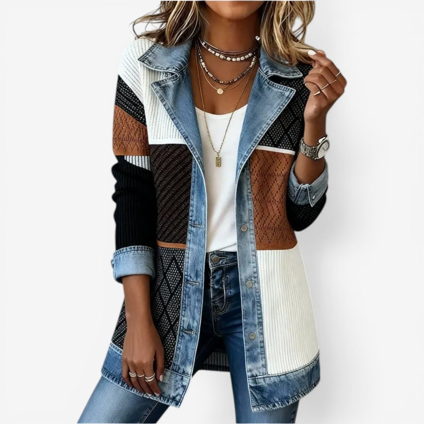 Sybilla women's layered knit-and-denim jacket