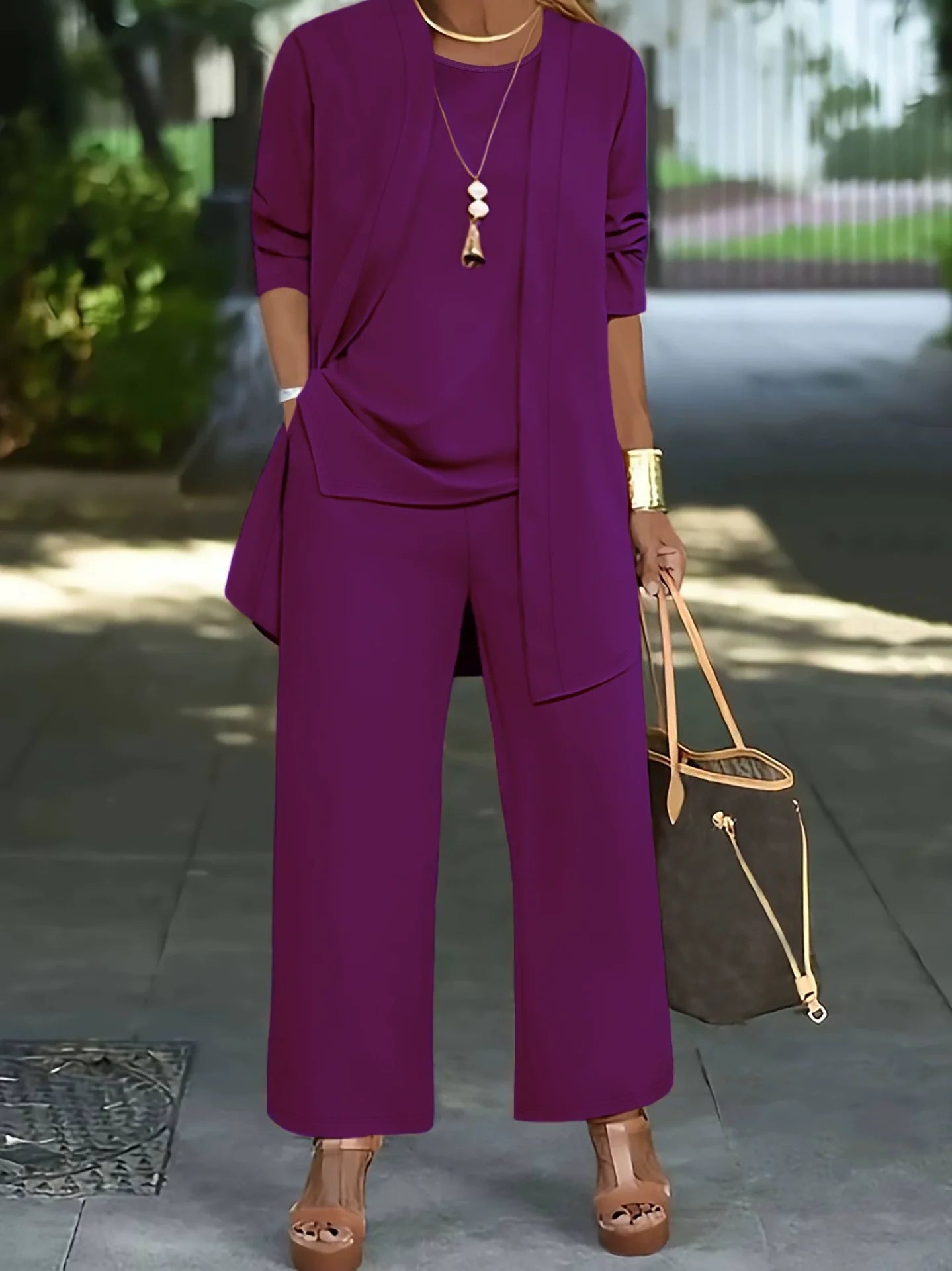 Mirabel | Longline Jacket, Top & Wide Leg Trouser Set