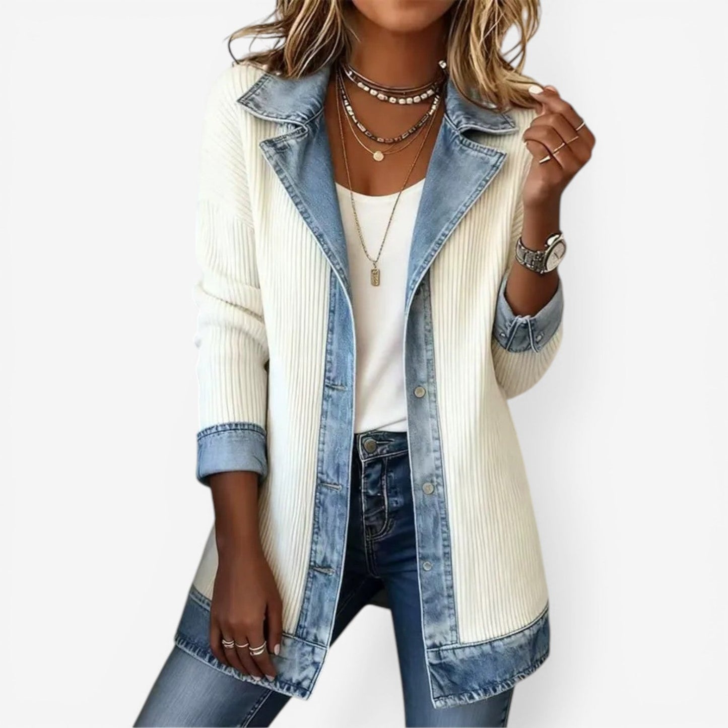 Sybilla women's layered knit-and-denim jacket