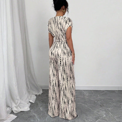 Zaira | One Shoulder Polka Dot Wide Leg Belted Jumpsuit