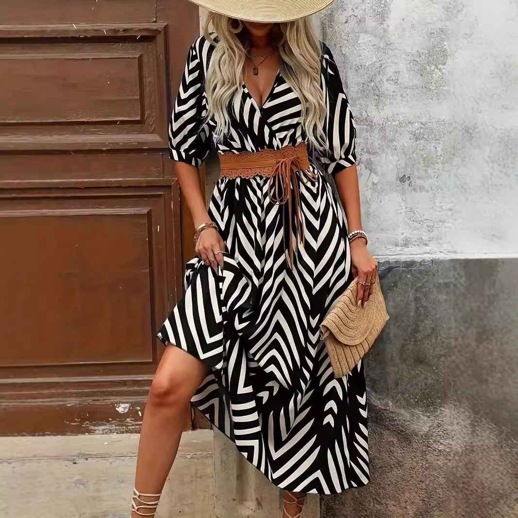 Aurelia | A-Line V-Neck Wrap Midi Dress with Pleated Sleeves