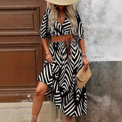 Aurelia | A-Line V-Neck Wrap Midi Dress with Pleated Sleeves