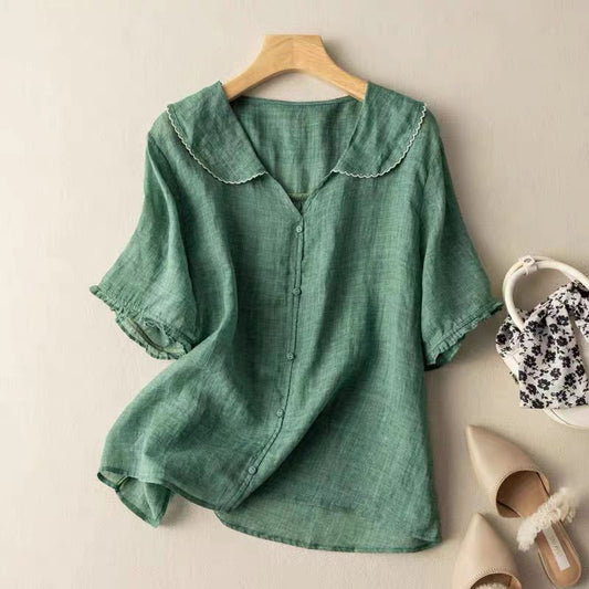 Christine | Classic Button Scallop Collar Blouse