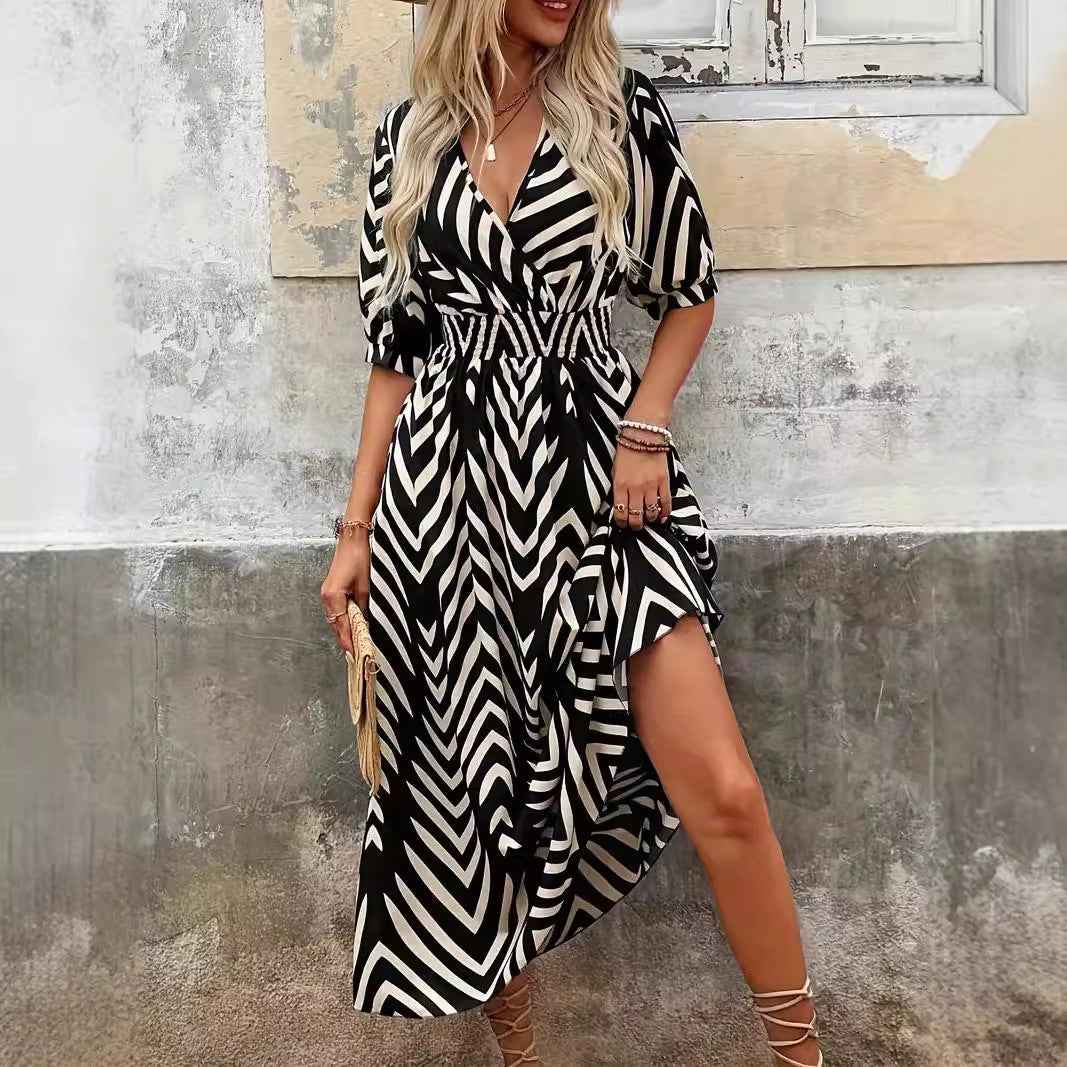 Aurelia | A-Line V-Neck Wrap Midi Dress with Pleated Sleeves