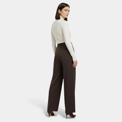 Jacquard pleated trousers in dark beige