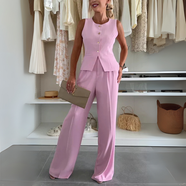 Co-ord set showing button-up top detail