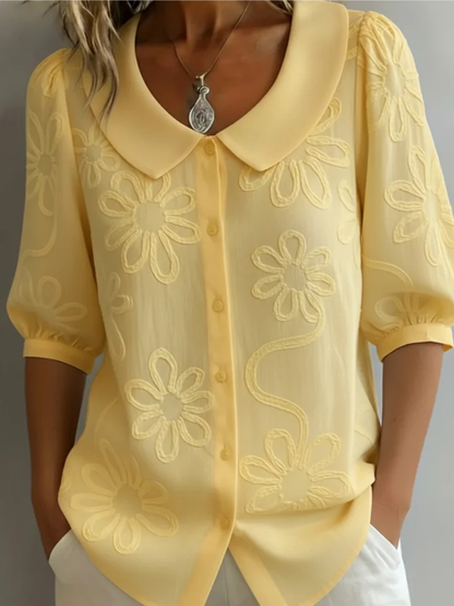 Ceridwen women's embroidered floral button-down blouse