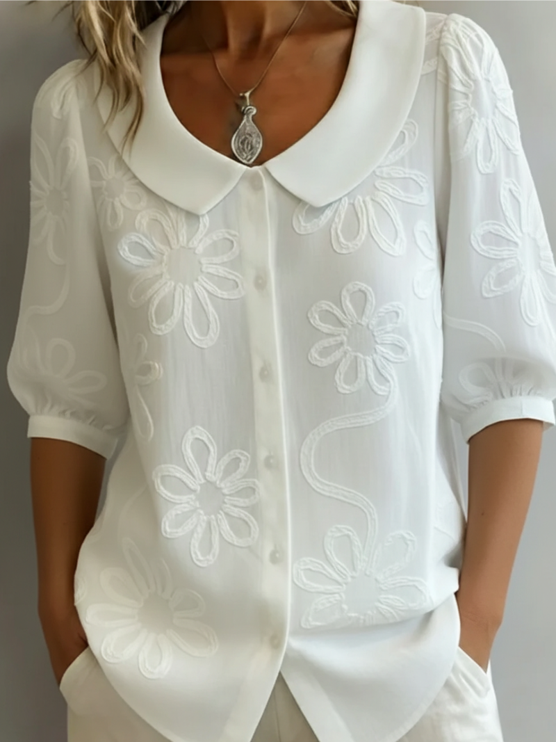 Ceridwen women's embroidered floral button-down blouse