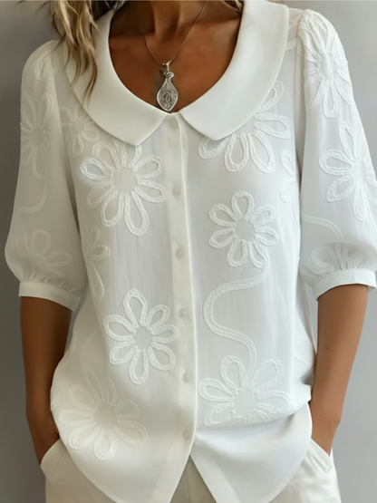 Ceridwen women's embroidered floral button-down blouse