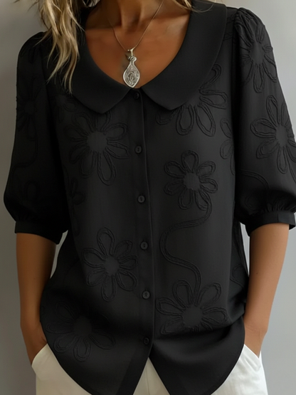 Ceridwen women's embroidered floral button-down blouse