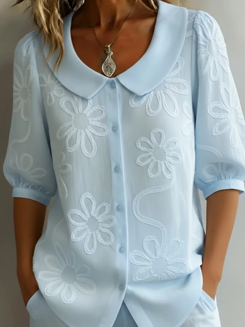 Ceridwen women's embroidered floral button-down blouse